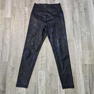Aerie Offline High Waisted Legging Metallic Black Liquid Faux Leather Size M